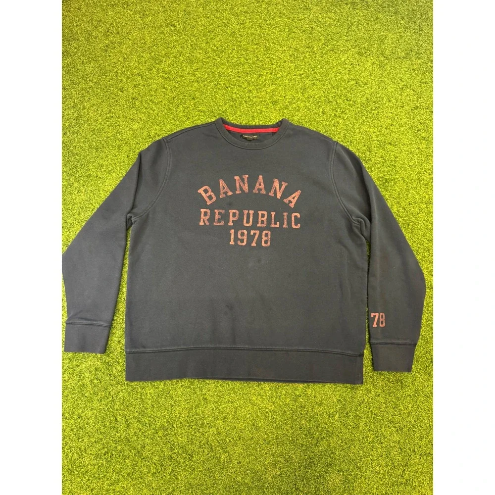 Banana Republic 1978 Graphic Crewneck‎ Sweatshirt Mens XL Navy Blue Pullover